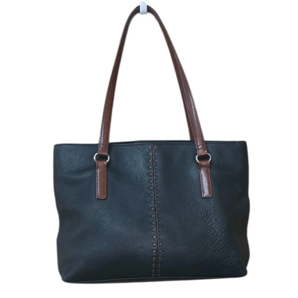 Fossil Leather Black and Brown Shoulder Bag with Brown Leather Straps